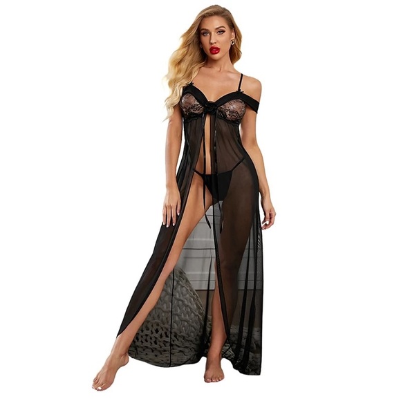 Sexy Underwear See Through Lingerie Nighty Dress Mesh Lace Free size two piece - Picture 1 of 6